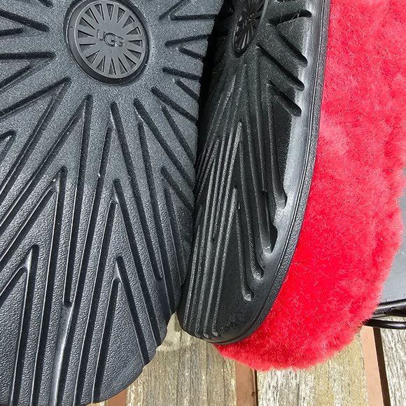 UGG Slides Samba Red Mens M FLUFF YOU Indoor Outdoor Slippers Sandals 12 USA 45 - Picture 13 of 14